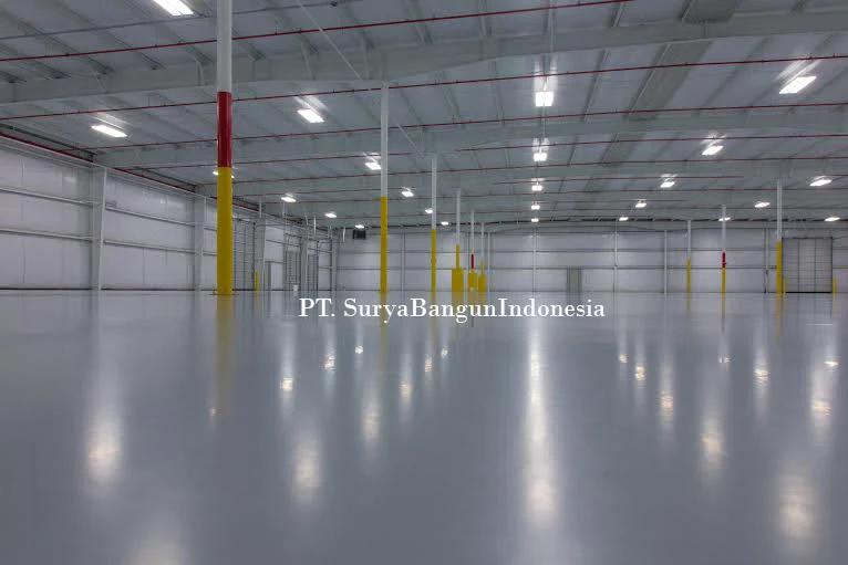 Hasil floor coating pada lantai industri oleh Surya Waterproofing