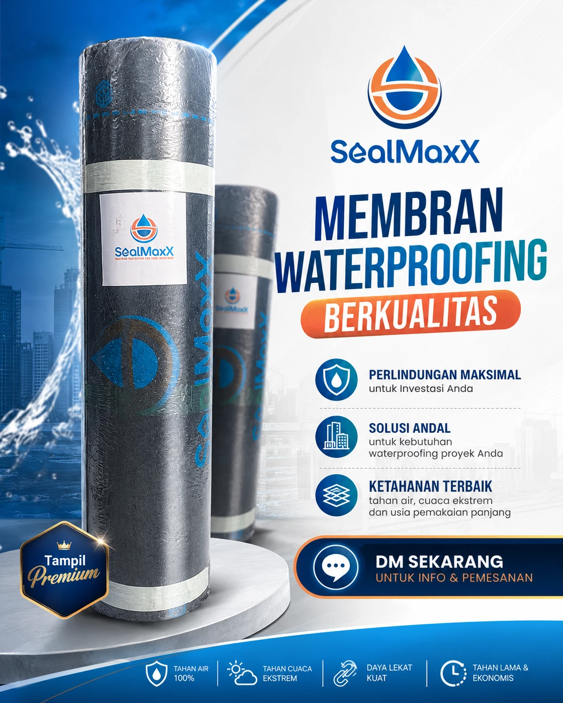 Material waterproofing membran bakar untuk proteksi bangunan - SealMaxx